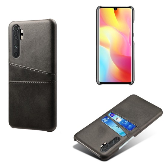 Double Card Slots PU Leather Coated PC Back Case priekš Xiaomi Mi Note 10 Lite - Melns - mākslīgās ādas aizmugures maciņš ar divām kabatiņām priekš kartēm