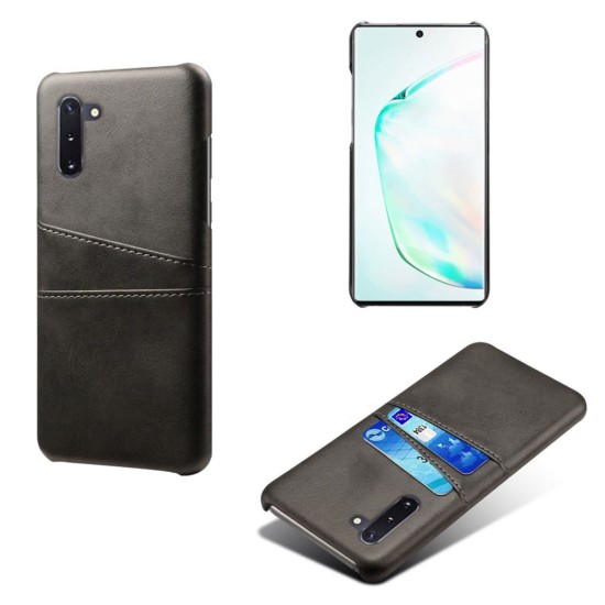 Double Card Slots PU Leather Coated PC Back Case priekš Samsung Galaxy Note 10 N970 - Melns - mākslīgās ādas aizmugures maciņš ar divām kabatiņām priekš kartēm