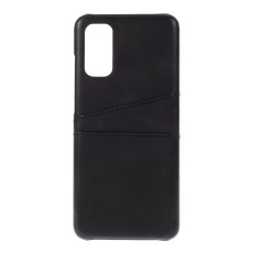 Double Card Slots PU Leather Coated PC Back Case priekš Samsung Galaxy S20 G980 - Melns - mākslīgās ādas aizmugures maciņš ar divām kabatiņām priekš kartēm