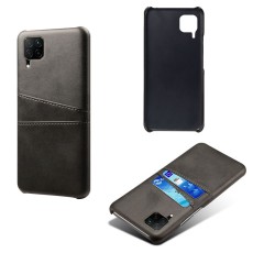 Double Card Slots PU Leather Coated PC Back Case priekš Huawei P40 Lite - Melns - mākslīgās ādas aizmugures maciņš ar divām kabatiņām priekš kartēm