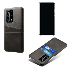 Double Card Slots PU Leather Coated PC Back Case priekš Huawei P40 - Melns - mākslīgās ādas aizmugures maciņš ar divām kabatiņām priekš kartēm