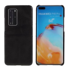 Double Card Slots PU Leather Coated PC Back Case priekš Huawei P40 Pro - Melns - mākslīgās ādas aizmugures maciņš ar divām kabatiņām priekš kartēm