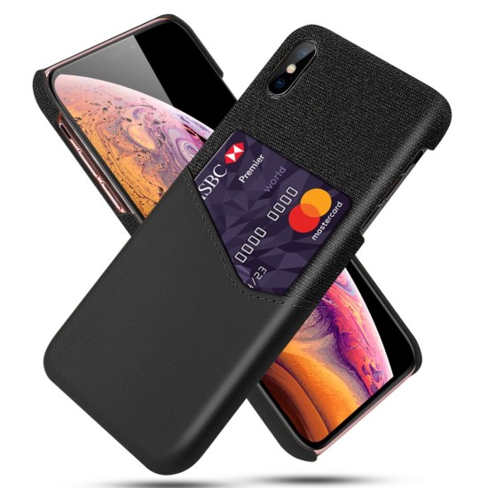 KSQ PC / PU / Cloth Hybrid Back Cover with Card Slot priekš Apple iPhone X / XS - Melns - mākslīgās ādas / plastikas aizmugures maciņš ar kabatiņu priekš kartēm