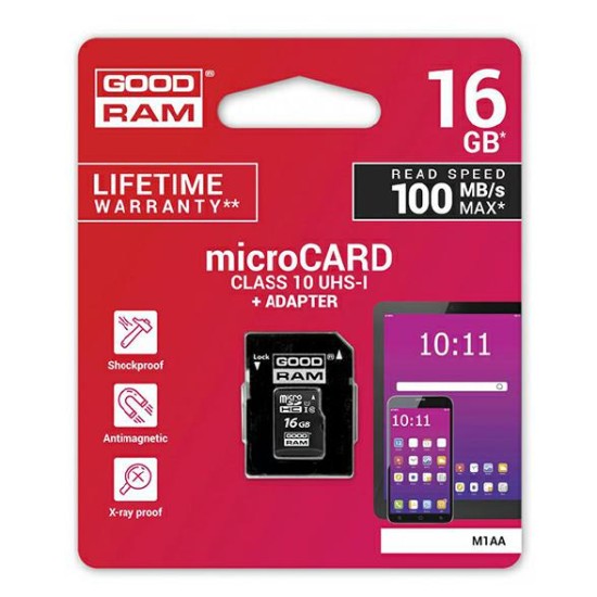 GoodRam 16GB Micro SDHC Card UHS-I class10 ar SD Adapteri Atmiņas karte