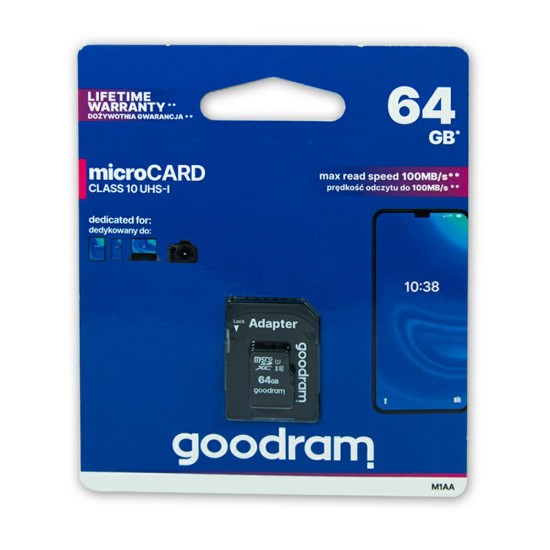 GoodRam 64GB Micro SDHC Card UHS-I class10 ar SD Adapteri Atmiņas karte
