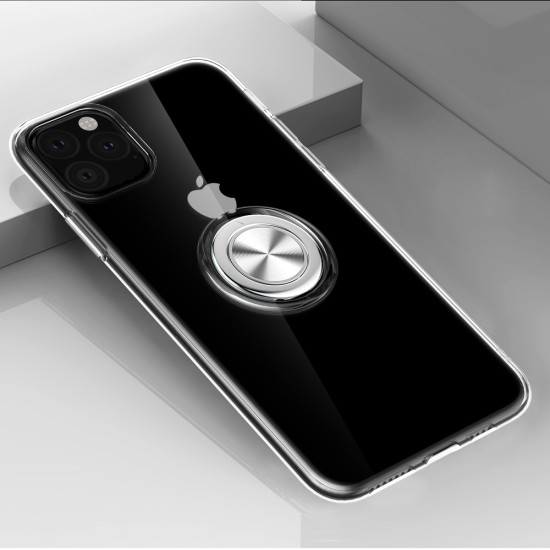 Finger Ring Kickstand Clear TPU Back Case priekš Apple iPhone 11 Pro Max - Caurspīdīgs - silikona aizmugures apvalks ar gredzenu