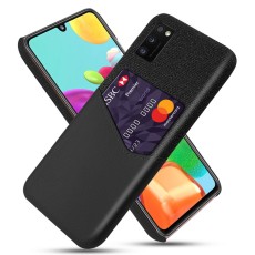 KSQ PC / PU / Cloth Hybrid Back Cover with Card Slot priekš Samsung Galaxy A41 A415 - Melns - mākslīgās ādas / plastikas aizmugures maciņš ar kabatiņu priekš kartēm