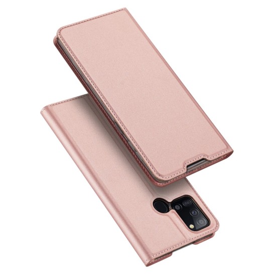 Dux Ducis Skin Pro series priekš Samsung Galaxy A21s A217 - Rozā Zelts - sāniski atverams maciņš ar magnētu un stendu (ādas maks, grāmatiņa, leather book wallet case cover stand)
