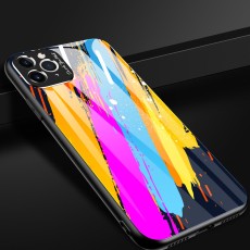 Pattern Printing Glass / TPU Back Case with Metal Lens priekš Apple iPhone 11 Pro Max - Style A - silikona un stikla aizmugures apvalks / bampers