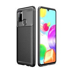 Beetle Series Carbon Fiber TPU Protection Phone Cover priekš Samsung Galaxy A21s A217 - Melns - triecienizturīgs silikona aizmugures apvalks (bampers, vāciņš, slim TPU silicone case shell cover, bumper)