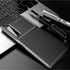 Beetle Series Carbon Fiber TPU Protection Phone Cover priekš Sony Xperia 1 II - Melns - triecienizturīgs silikona aizmugures apvalks (bampers, vāciņš, slim TPU silicone case shell cover, bumper)