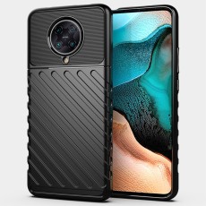 Thunder Series Twill Texture TPU Protector Case priekš Xiaomi Poco F2 Pro - Melns - triecienizturīgs silikona aizmugures apvalks / bampers-vāciņš