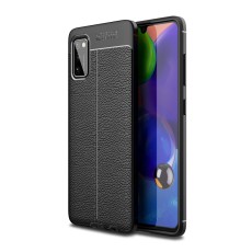 Litchi Skin PU Leather Coated TPU Mobile Phone Case priekš Samsung Galaxy A41 A415 - Melns - ādas imitācijas triecienizturīgs silikona aizmugures apvalks (maciņš, bampers, vāciņš, slim cover, bumper, back case)