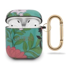 Guess GUACA2TPUBKFL01 Flower Collection Case priekš Apple Airpods - Zaļš - silikona apvalks bezvadu austiņu lādēšanas ierīcei