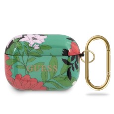 Guess GUACAPTPUBKFL01 Flower Collection Silicone Case priekš Apple Airpods Pro - Zaļš - silikona apvalks bezvadu austiņu lādēšanas ierīcei