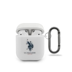 U.S. Polo Assn. USACA2TPUWH Shiny Collection Silicone Case priekš Apple Airpods - Balts - silikona apvalks bezvadu austiņu lādēšanas ierīcei