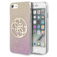 Guess 4G Circle Glitter series GUHCI8PCUGLPGG priekš Apple iPhone 7 / 8 / SE2 (2020) / SE3 (2022) - Zelts / Rozā - silikona-plastikāta aizmugures apvalks / bampers-vāciņš