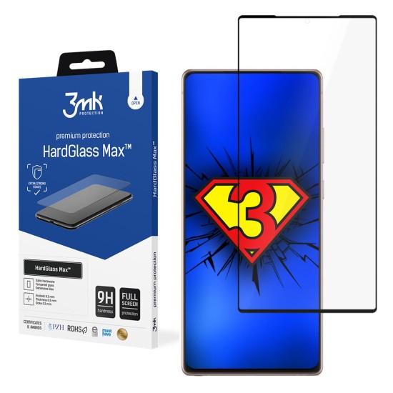 3MK HardGlass Max Edge Glue (FingerPrint Friendly) Tempered Glass protector priekš Samsung Galaxy Note 20 N980 - Melns - ekrāna aizsargstikls / bruņu stikls