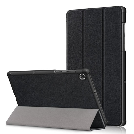 Tri-fold Stand PU Smart Auto Wake/Sleep Leather Case priekš Lenovo Tab M10 Plus FHD X606 - Melns - sāniski atverams maciņš ar stendu