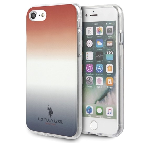 U.S. Polo Assn. Gradient Pattern Collection series USHCI8TRDGRB для Apple iPhone 7 / 8 / SE2 (2020) / SE3 (2022) - Красный / Синий - силиконовый чехол-накладка / бампер-крышка