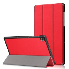 Tri-fold Stand PU Smart Auto Wake/Sleep Leather Case priekš Lenovo Tab M10 Plus FHD X606 - Sarkans - sāniski atverams maciņš ar stendu