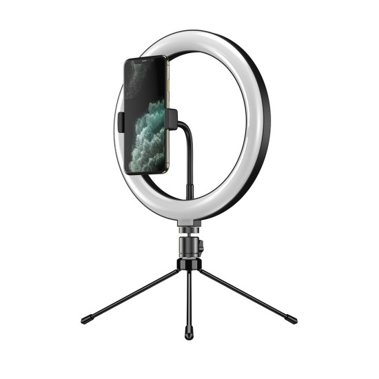 APEXEL APL-FL10JJ13Y 26cm LED Ring Light Photography Selfie Fill Light with Tripod Phone Holder - Melns - Riņķa lampa, dienas gaismas statīvs
