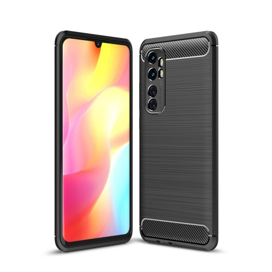 Carbon Fiber Brushed TPU Back Phone Case priekš Xiaomi Mi Note 10 Lite - Melns - triecienizturīgs silikona aizmugures apvalks (bampers, vāciņš, slim TPU silicone case shell cover, bumper)