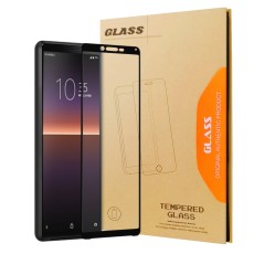Full Screen Tempered Glass Screen Protective priekš Sony Xperia 10 II - Melns - Ekrāna Aizsargstikls / Bruņota Stikla Aizsargplēve (Full screen size curved)