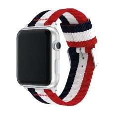 Metal Buckle Woven Nylon Smart Watch Strap priekš Apple Watch 42 / 44 / 45 / 46mm / Ultra 49 mm - Zils / Balts / Sarkans - neilona siksniņas (jostas) pulksteņiem