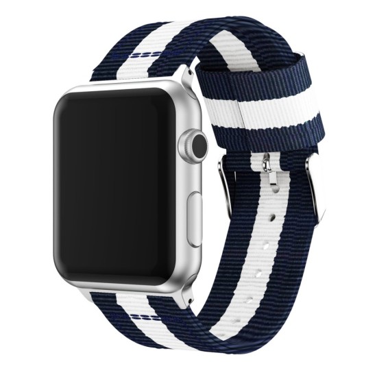 Metal Buckle Woven Nylon Smart Watch Strap для Apple Watch 42 / 44 / 45 mm / Ultra 49 mm - Синий / Белый - нейлоновый ремешок для часов