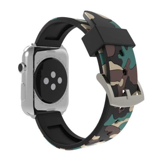 Camouflage Pattern Flexible Silicone Watch Strap для Apple Watch 42 / 44 / 45 mm / Ultra 49 mm - Тёмно Зелёный - силиконовый ремешок для часов