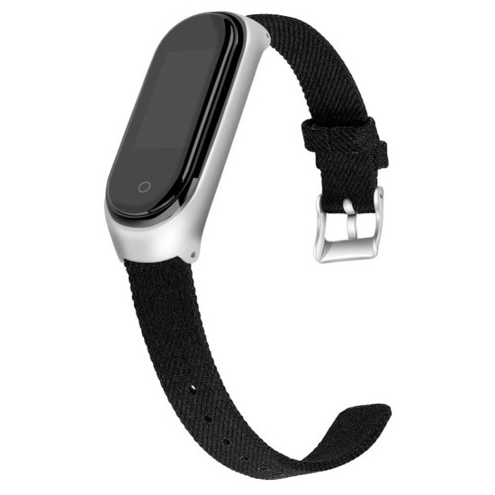 Canvas Watch Band Wrist Strap priekš Xiaomi Mi Band 3 / Mi Smart Band 4 - Melns - lina siksniņas (jostas) pulksteņiem
