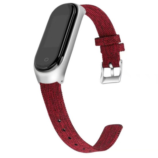 Canvas Watch Band Wrist Strap priekš Xiaomi Mi Band 3 / Mi Smart Band 4 - Sarkans - lina siksniņas (jostas) pulksteņiem
