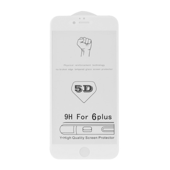 RoarKorea 5D Full Glue Tempered Glass screen protector priekš Apple iPhone 7 / 8 / SE2 (2020) / SE3 (2022) - Balts - Ekrāna Aizsargstikls / Bruņota Stikla Aizsargplēve