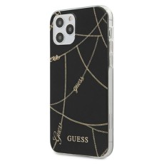 Guess Gold Chain Collection Back Case GUHCP12MPCUCHBK priekš Apple iPhone 12 / 12 Pro - Melns - silikona-plastikāta aizmugures apvalks / bampers-vāciņš