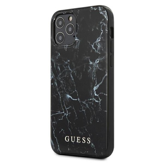 Guess Marble series Back Case GUHCP12SPCUMABK priekš Apple iPhone 12 mini - Melns - silikona-plastikāta aizmugures apvalks / bampers-vāciņš