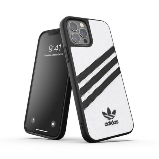 Adidas Originals Moulded PU Back Case priekš Apple iPhone 12 / 12 Pro - Balts - ādas-silikona aizmugures apvalks / bampers-vāciņš