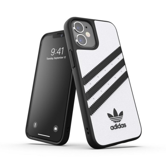 Adidas Originals Moulded PU Back Case priekš Apple iPhone 12 mini - Balts - ādas-silikona aizmugures apvalks / bampers-vāciņš