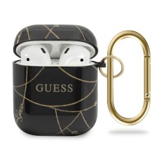 Guess GUACA2TPUCHBK Gold Chain Collection Silicone Case priekš Apple Airpods - Melns - silikona apvalks bezvadu austiņu lādēšanas ierīcei