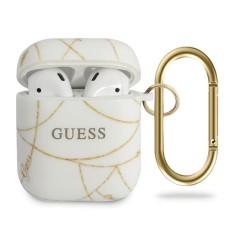 Guess GUACA2TPUCHWH Gold Chain Collection Silicone Case priekš Apple Airpods - Balts - silikona apvalks bezvadu austiņu lādēšanas ierīcei