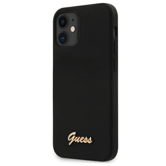 Guess Silicone Script Gold Logo series Back Case GUHCP12SLSLMGBK priekš Apple iPhone 12 mini - Melns - silikona aizmugures apvalks / bampers-vāciņš