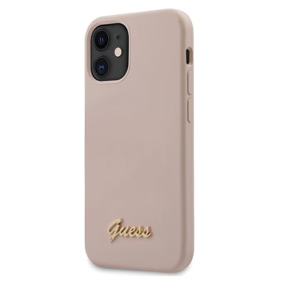 Guess Silicone Script Gold Logo series Back Case GUHCP12SLSLMGLP priekš Apple iPhone 12 mini - Rozā - silikona aizmugures apvalks / bampers-vāciņš