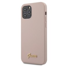 Guess Silicone Script Gold Logo series Back Case GUHCP12MLSLMGLP priekš Apple iPhone 12 / 12 Pro - Rozā - silikona aizmugures apvalks / bampers-vāciņš