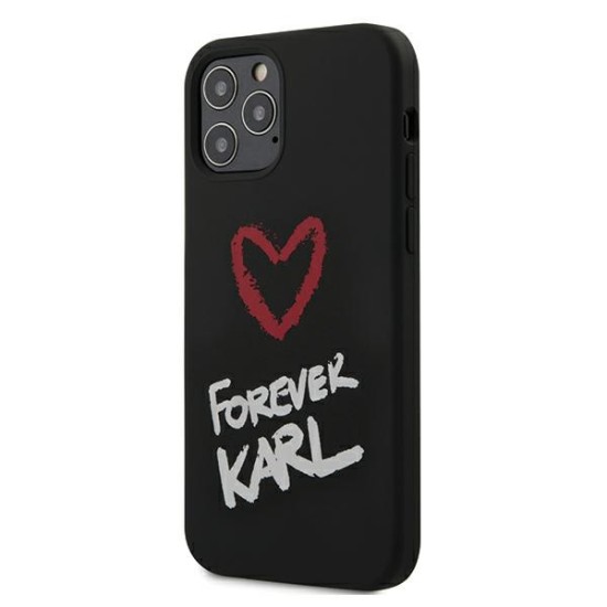Karl Lagerfeld Forever Karl Silicone Back Case KLHCP12MSILKRBK priekš Apple iPhone 12 / 12 Pro - Melns - silikona aizmugures apvalks / bampers-vāciņš