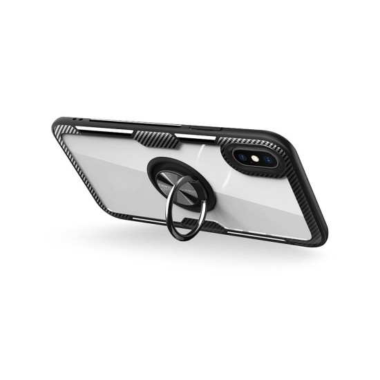 Forcell Carbon Clear Ring Back Case для Apple iPhone 12 / 12 Pro - Прозрачный - противоударная силиконовая накладка с кольцом / бампер-крышка