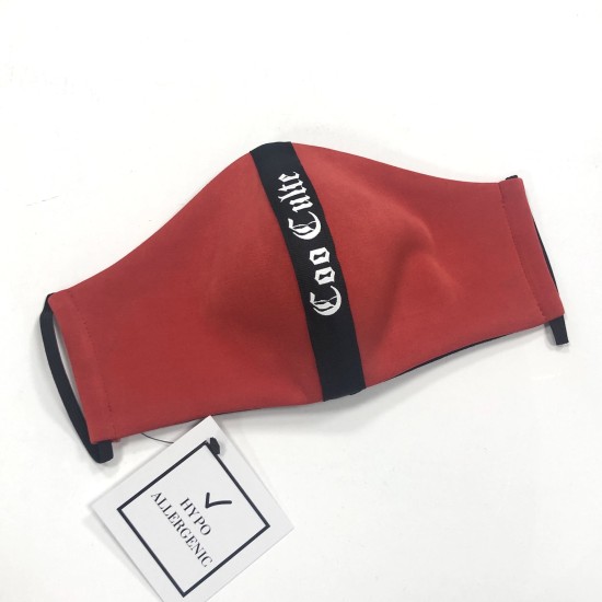 Coo Culte atkārtoti lietojama auduma Sejas Maska ar kabatiņu priekš filtra - Sarkana ar melnu svītru (stiprinās aiz ausīm) - (Protective face mask)