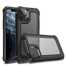 Carbon Fiber Texture PC / TPU Hybrid Back Case priekš Apple iPhone 11 Pro - Melns - triecienizturīgs silikona-plastikāta aizmugures apvalks / bampers-vāciņš