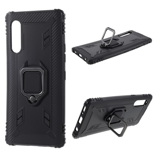 Finger Ring Kickstand TPU Protective Back Case priekš LG Velvet G900 - Melns - triecienizturīgs silikona aizmugures apvalks ar gredzenu / bampers-vāciņš