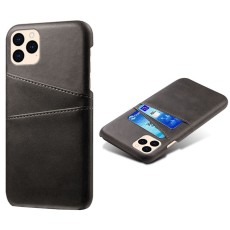 Double Card Slots PU Leather Coated PC Back Case priekš Apple iPhone 12 / 12 Pro - Melns - mākslīgās ādas aizmugures maciņš ar divām kabatiņām priekš kartēm