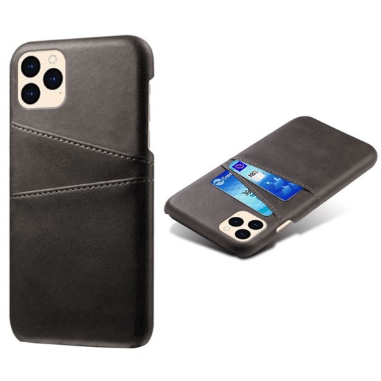Double Card Slots PU Leather Coated PC Back Case priekš Apple iPhone 12 mini - Melns - mākslīgās ādas aizmugures maciņš ar divām kabatiņām priekš kartēm